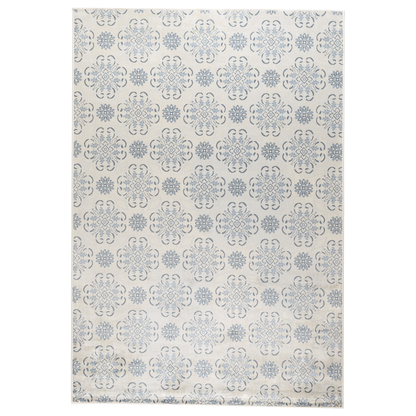 Persian Style Rugs | Isfahan Faux Silk Cream & Blue Floral Motif Rug-Bargainia.com