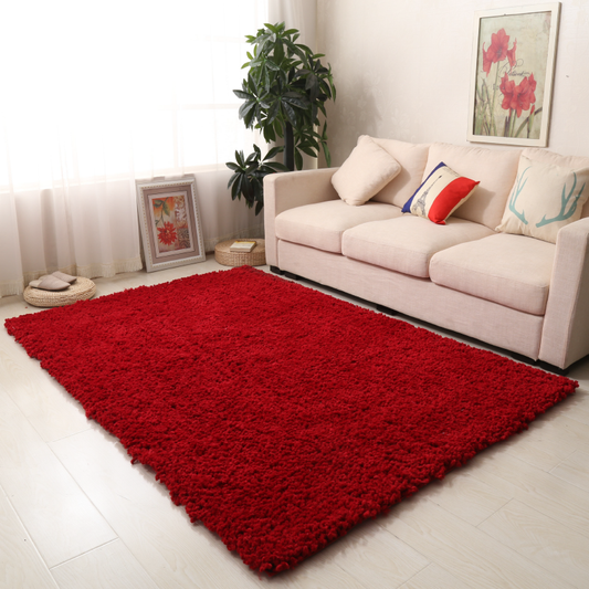 Snug Plain Shaggy Rug - Red | bargainia.com | Shaggy-Bargainia.com