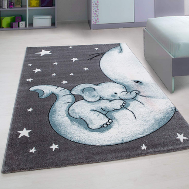 Blue Baby Elephant and Stars Rug | Kids Bedroom Rug | bargainia.com-Bargainia.com