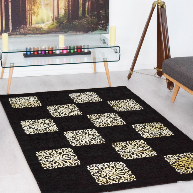 Black 3D Checked Rug | Traditional Farrah Rug | bargainia.com-Bargainia.com