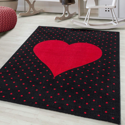 Red and Black Heart Kids Rug | Kids Bedroom Rug | bargainia.com-Bargainia.com