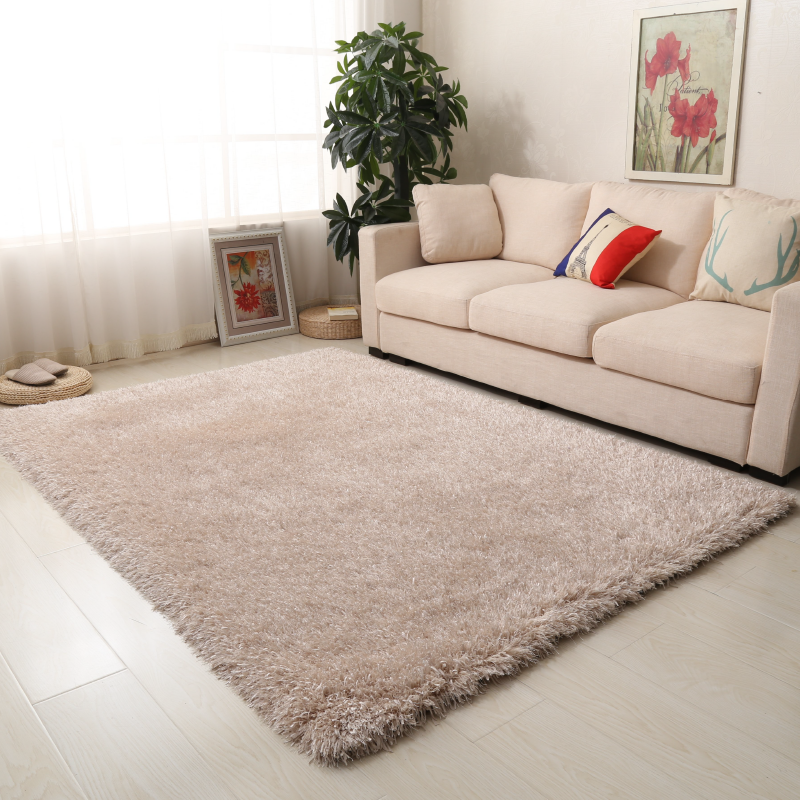 Luxe Glimmer Cream Solid Shaggy Rug | bargainia.com | Shaggy-Bargainia.com