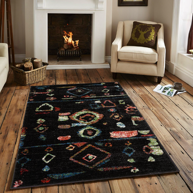 Multi Coloured & Black Abstract Rug | bargainia.com | Modern Rugs -Bargainia.com