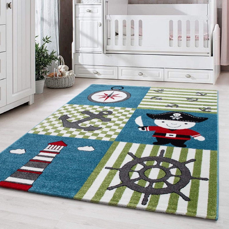 Blue and Green Sailor Print Rug | Kids Bedroom Rug | bargainia.com-Bargainia.com