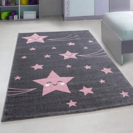 Pink and Grey Stars Rug | Kids Bedroom Rug | bargainia.com-Bargainia.com