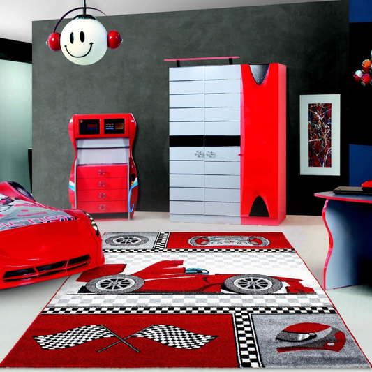 Red Racing Car Rug | Kids Bedroom Rug | bargainia.com-Bargainia.com