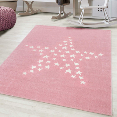 Pink & White Stars Rug | Kids Bedroom Rug | bargainia.com-Bargainia.com