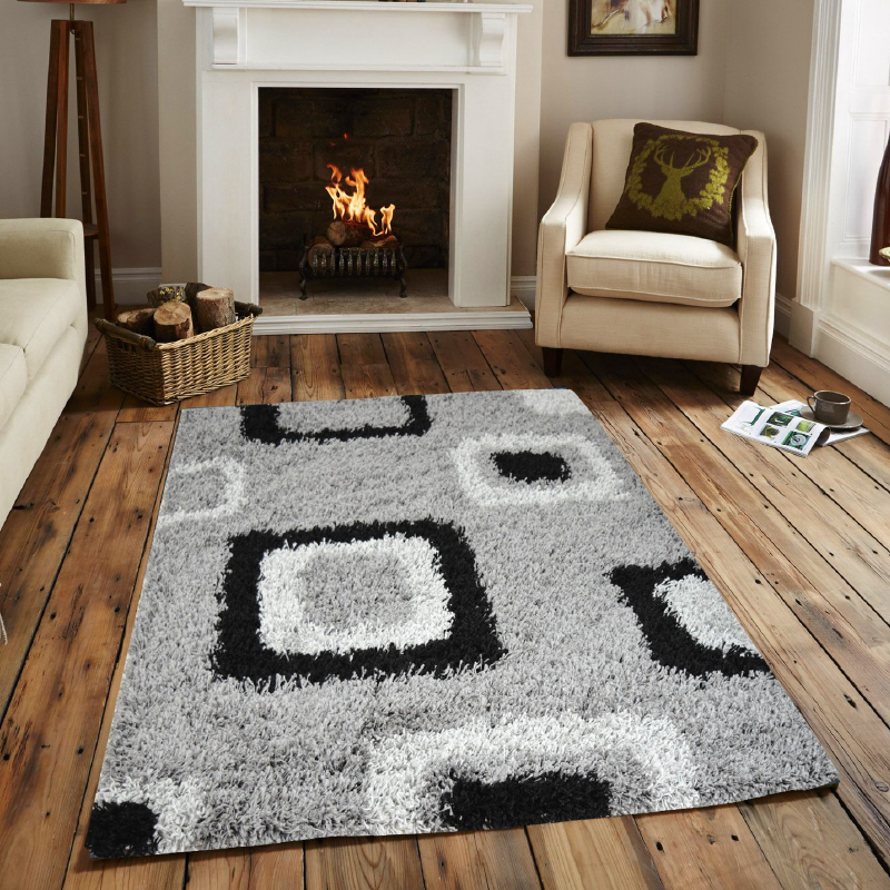 California Grey Boxed Shaggy Rug | bargainia.com | Shaggy Rugs-Bargainia.com