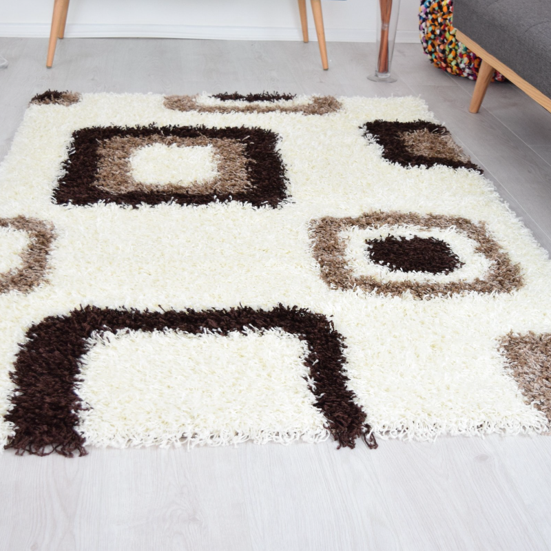 Cream Shaggy Rug | Boxed Shag Pile Rug-Bargainia.com