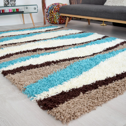 California Teal Waves Shaggy Rug | bargainia.com | Shaggy-Bargainia.com