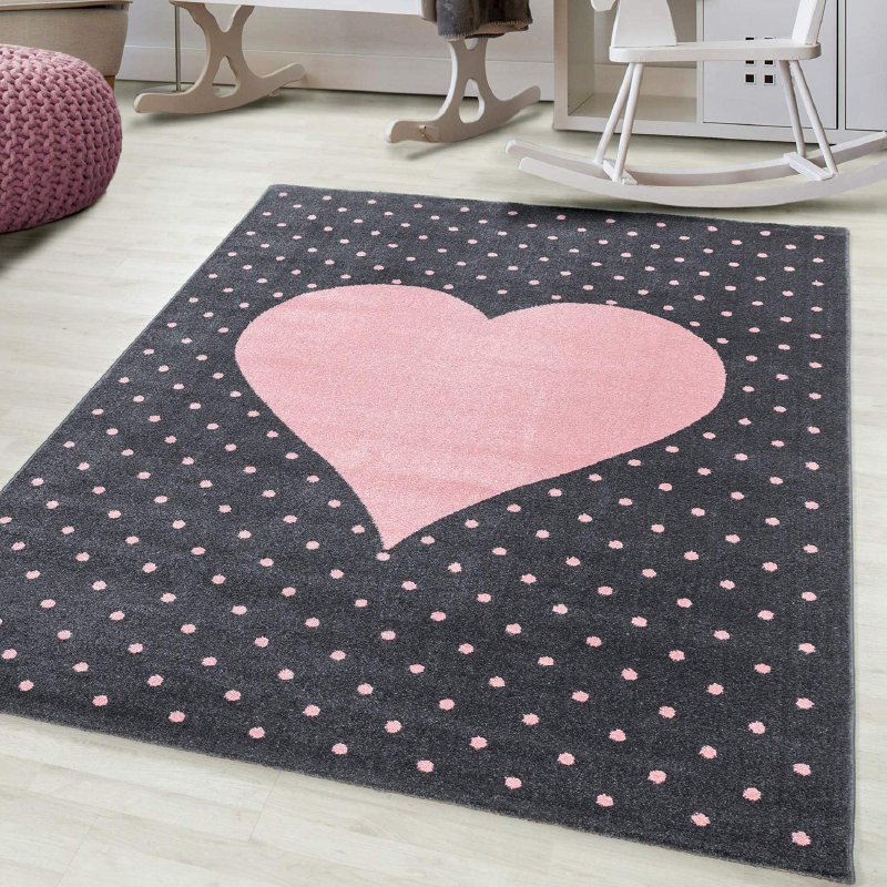 Pink and Grey Hearts Rug | Kids Bedroom Rug | bargainia.com-Bargainia.com