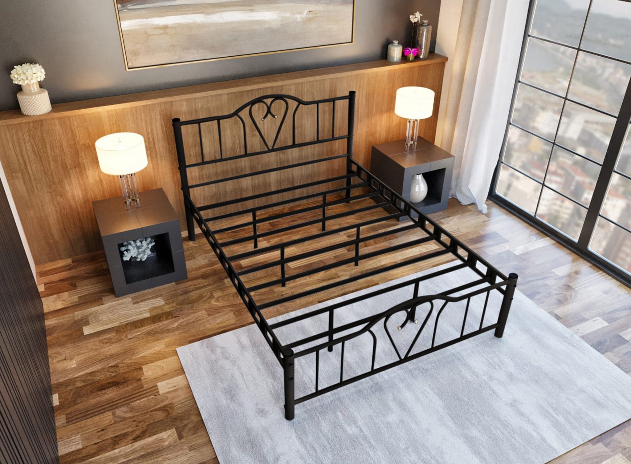 Orkide Metal 4'6FT Double Bed Frame - Black