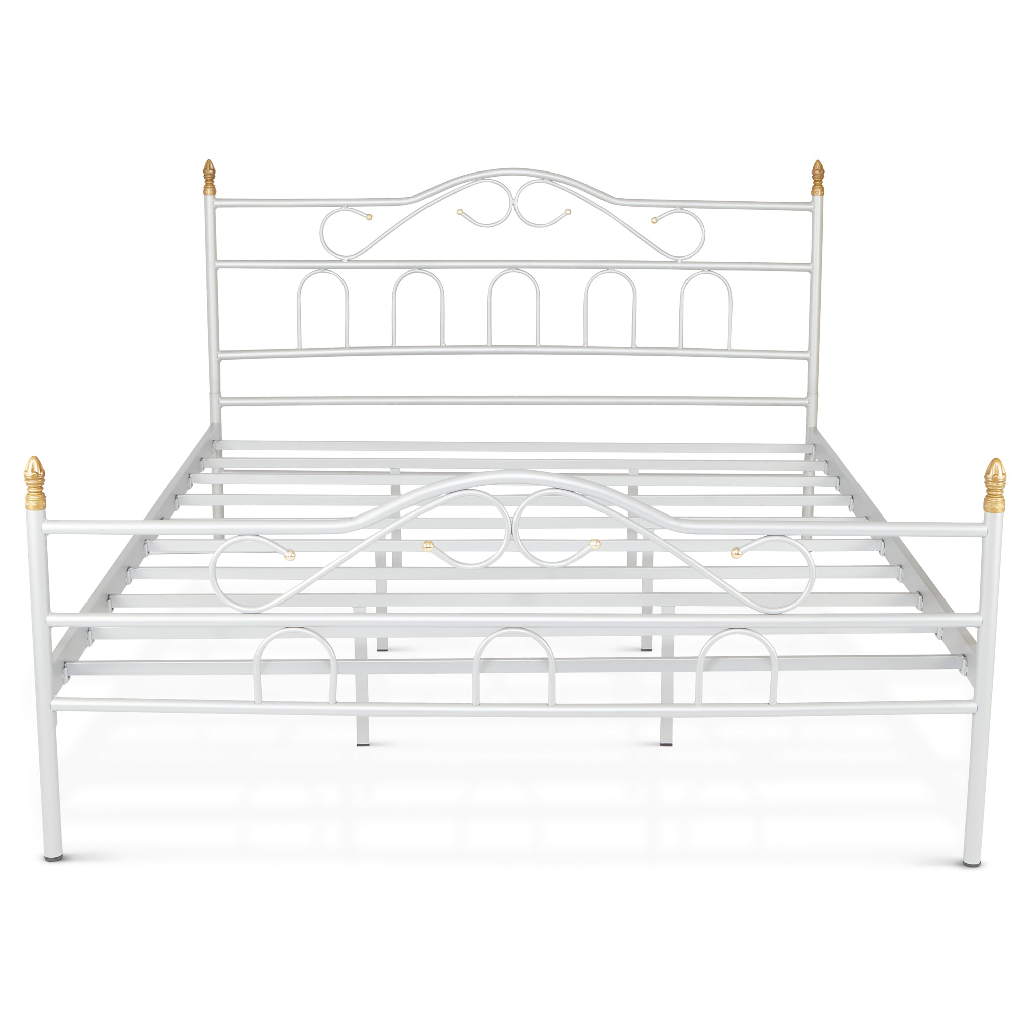 Truva Metal King Size Bedstead - 160 x 200cm - Silver-Bargainia.com