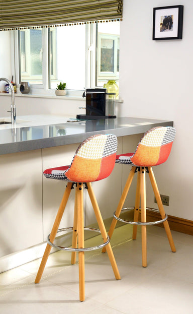 Scandi Style Barcelona Kitchen Bar Stools | Patchwork | Set Of 2-5056150252764-Bargainia.com