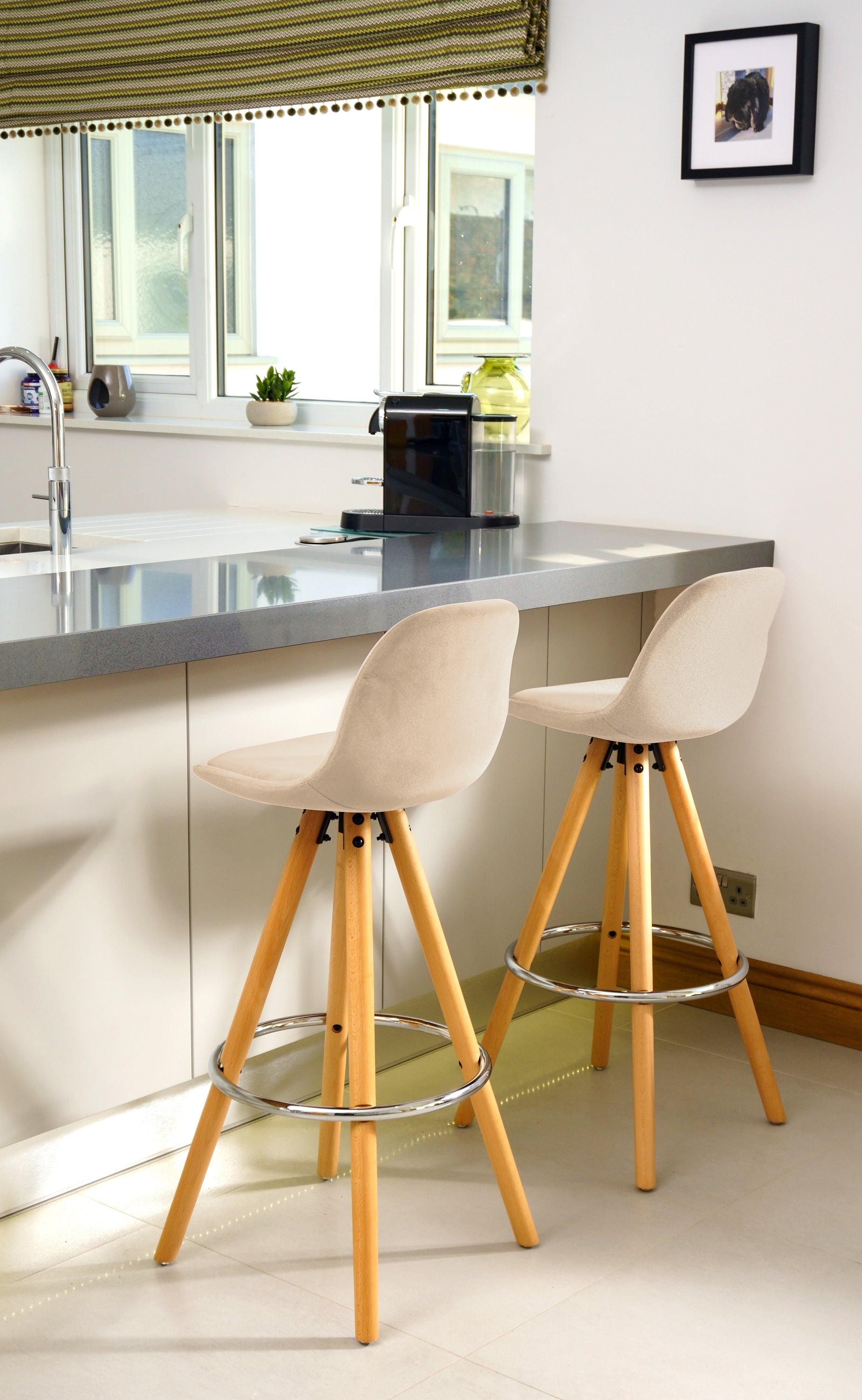 Scandi Style Barcelona Kitchen Bar Stools| Beige | Set Of 2-5056150252917-Bargainia.com