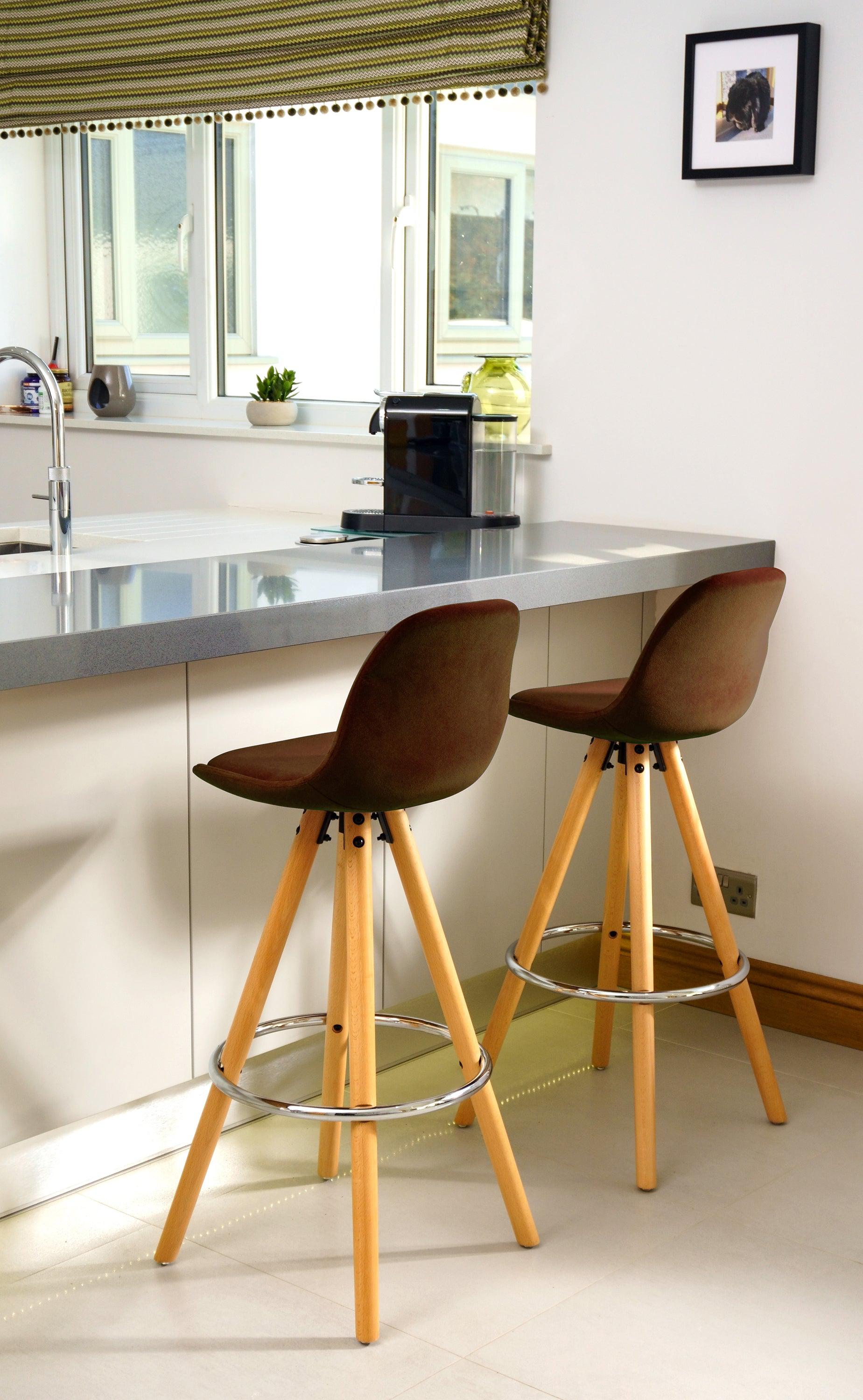 Scandi Style Barcelona Kitchen Bar Stools | Brown | Set Of 2-5056150252870-Bargainia.com