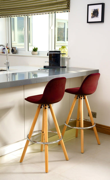 Scandi Style Barcelona Kitchen Bar Stools | Burgundy | Set Of 2-5056150252795-Bargainia.com