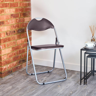 Folding Padded Office Chair - Brown-Bargainia.com