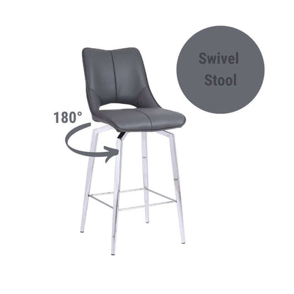 Faux Leather Swivel Bar Stool - Dark Grey