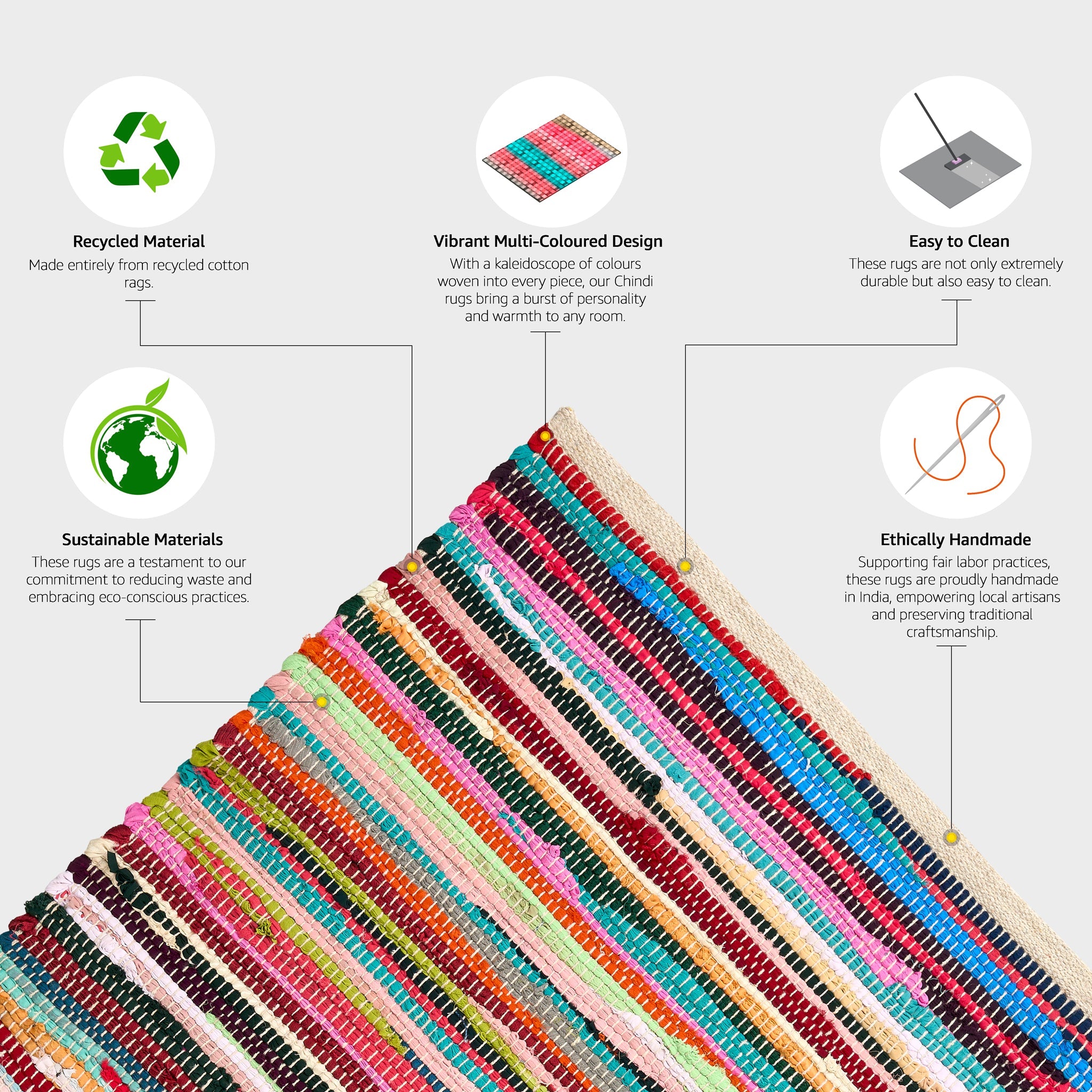 Chindi Handwoven Multi Coloured Recycled Rag Rug