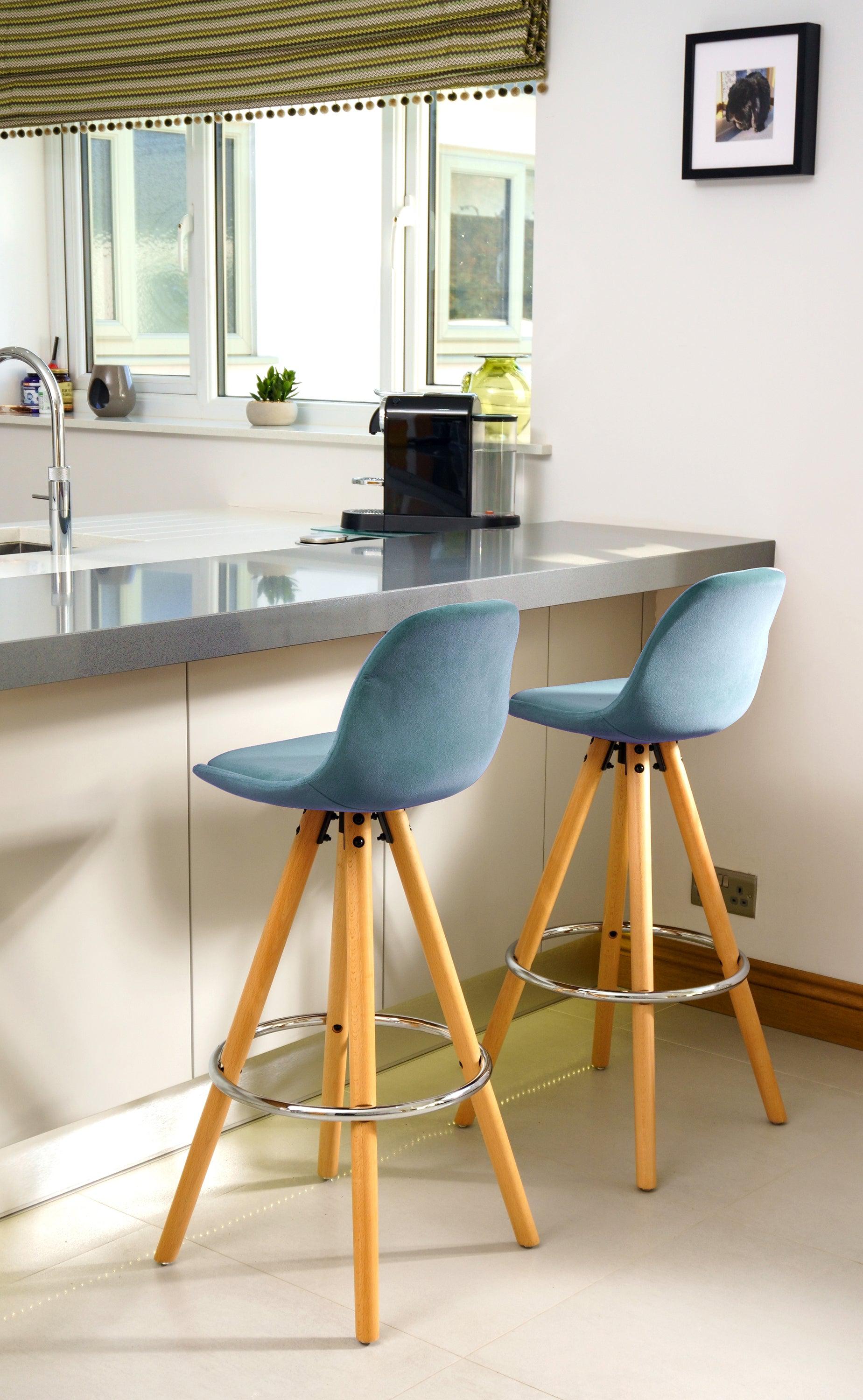 Scandi Style Barcelona Kitchen Bar Stools | Duck Egg Blue | Set Of 2-5056150252900-Bargainia.com