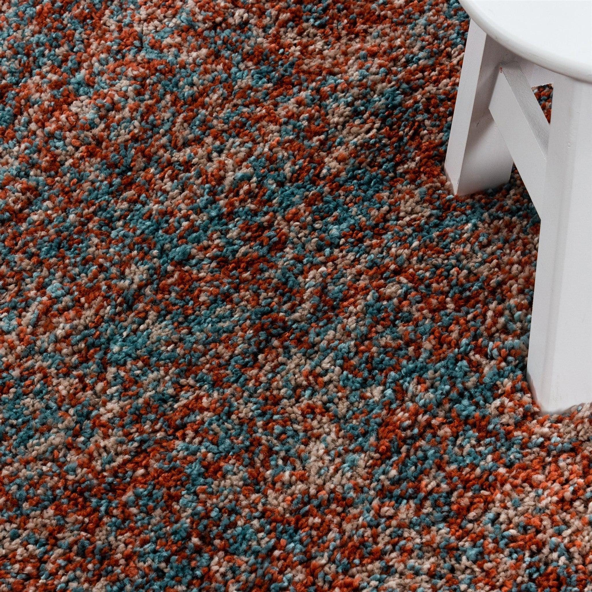 Terracotta/Teal Blend Shaggy Rug - Enjoy-Bargainia.com