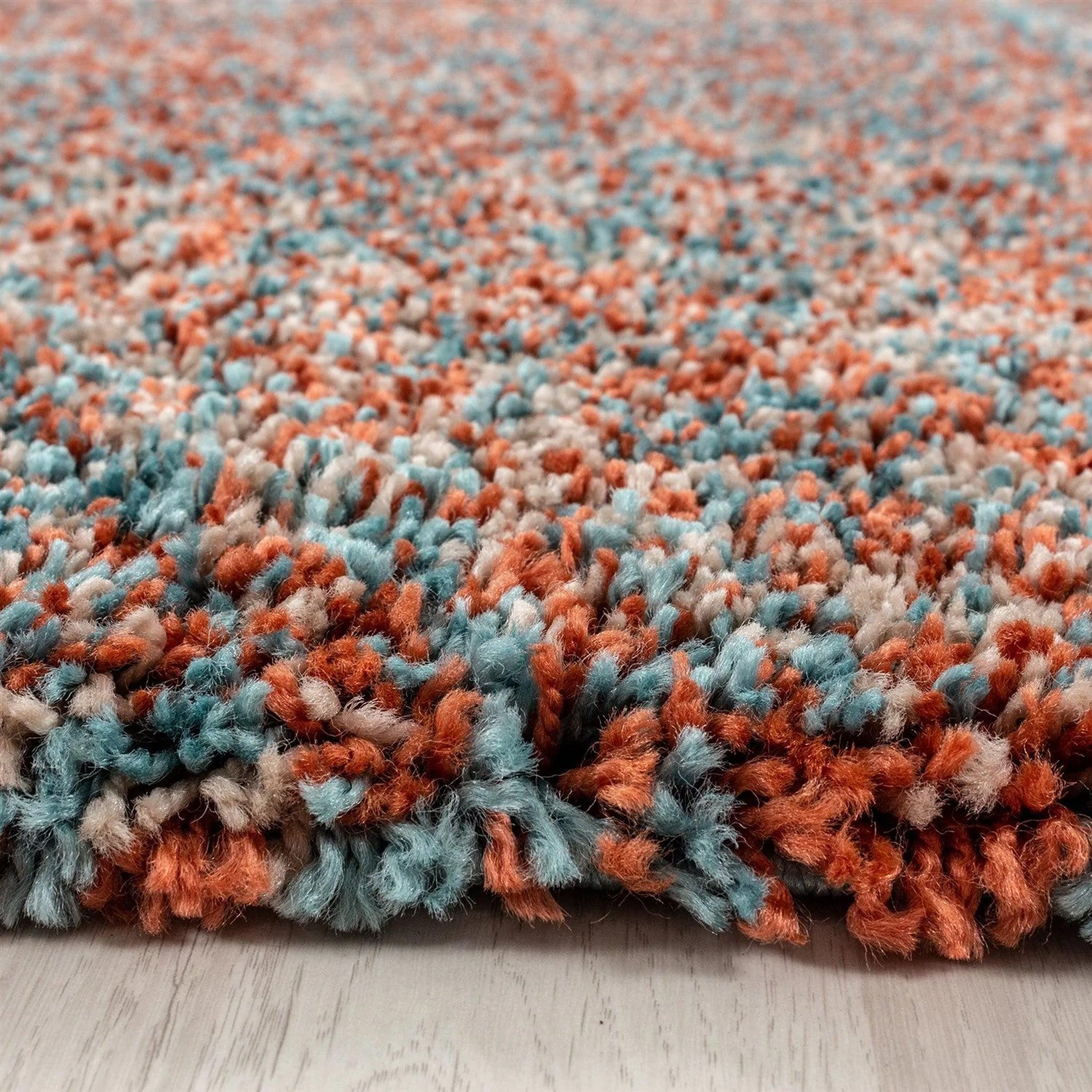 Terracotta/Teal Blend Shaggy Rug - Enjoy-Bargainia.com