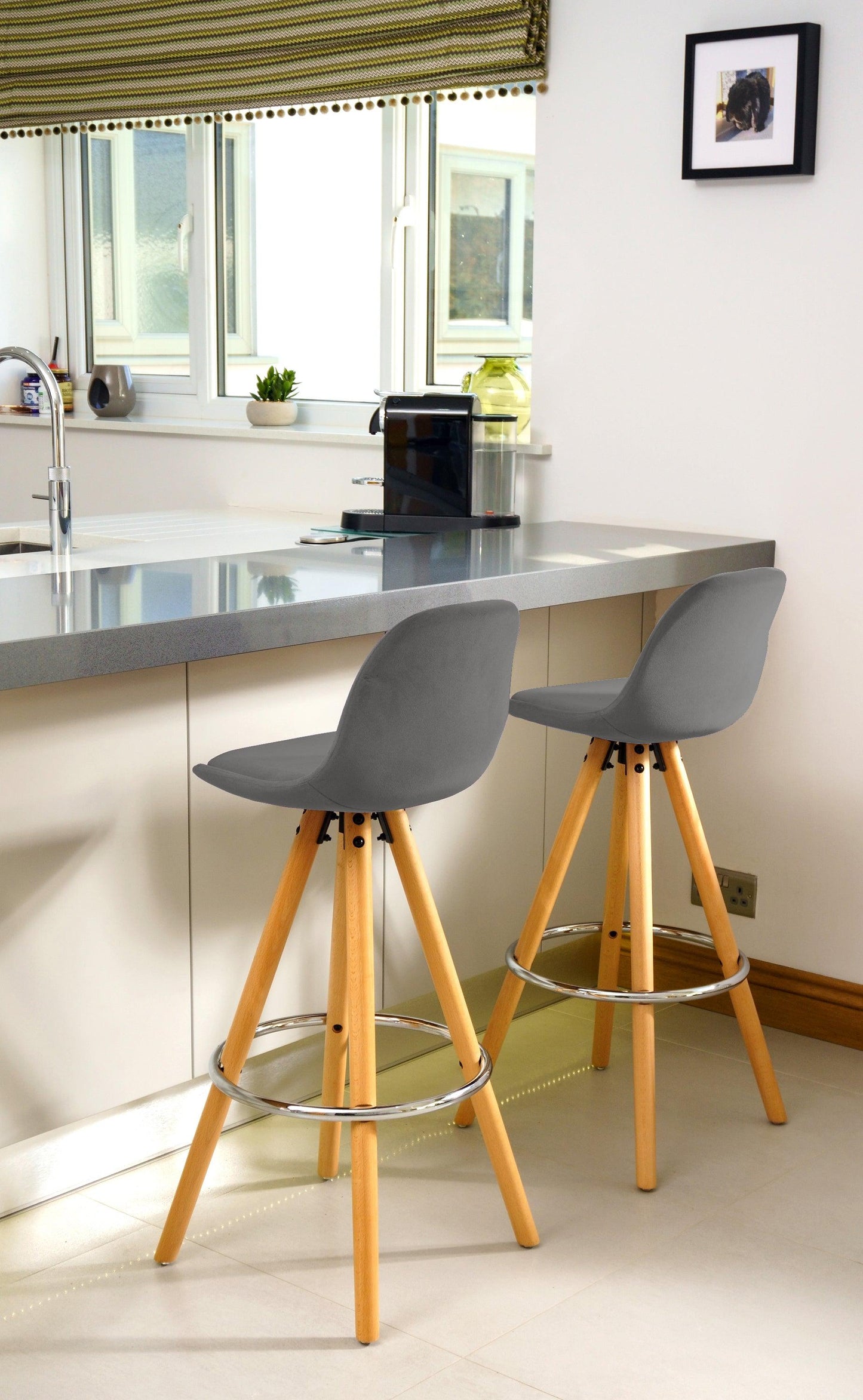 Scandi Style Barcelona Kitchen Bar Stools | Grey | Set Of 2-5056150252894-Bargainia.com