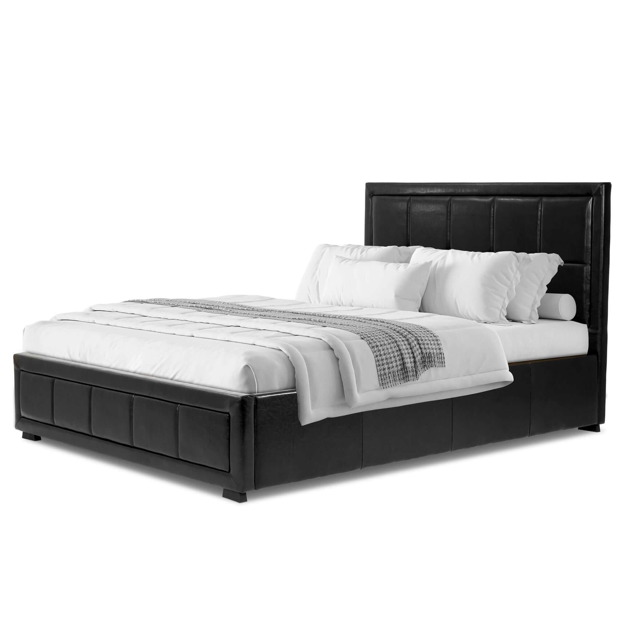 Hollywood Faux Leather Upholstered Ottoman Storage Bed Frame Black-Bargainia.com