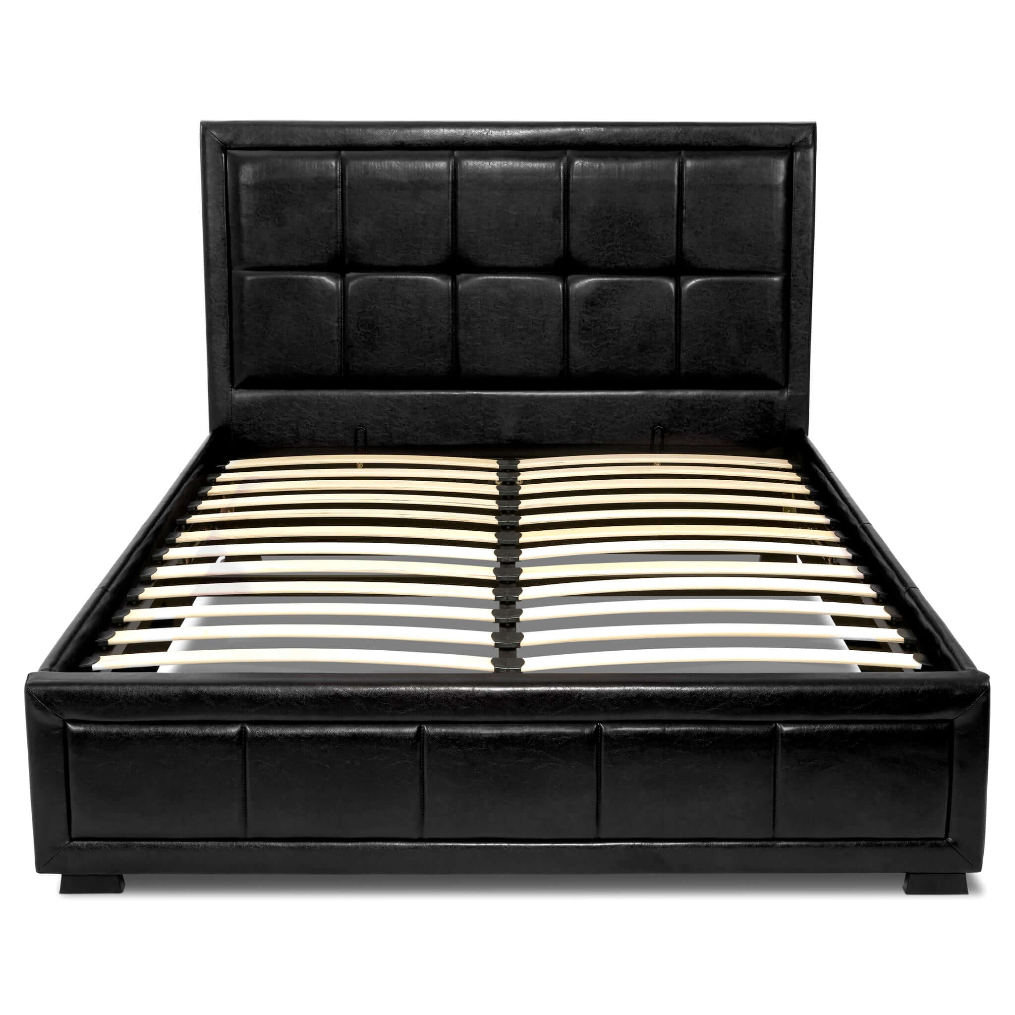 Hollywood Faux Leather Upholstered Ottoman Storage Bed Frame Black-Bargainia.com