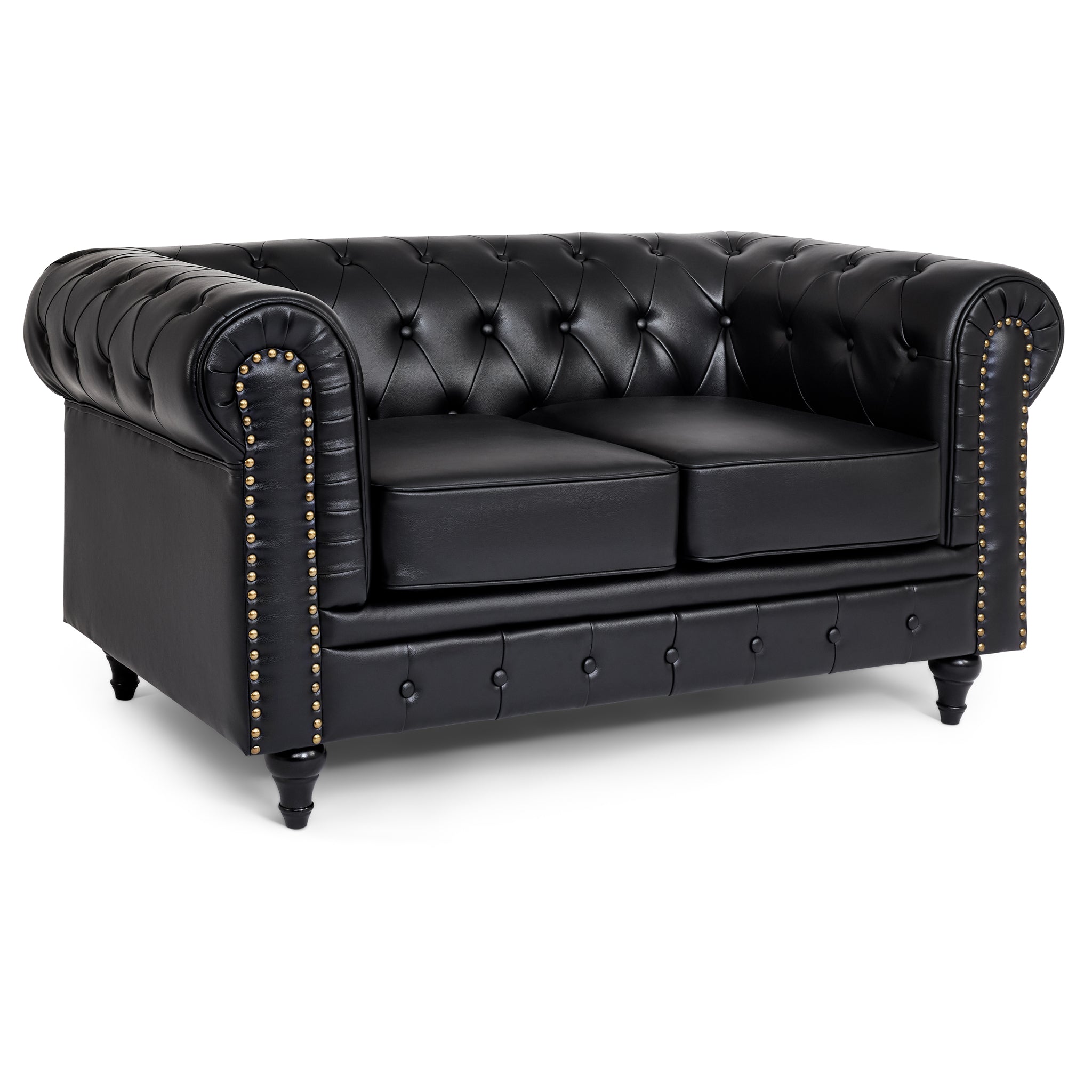 Faux Leather Chesterfield Sofa Suite - Black-Bargainia.com