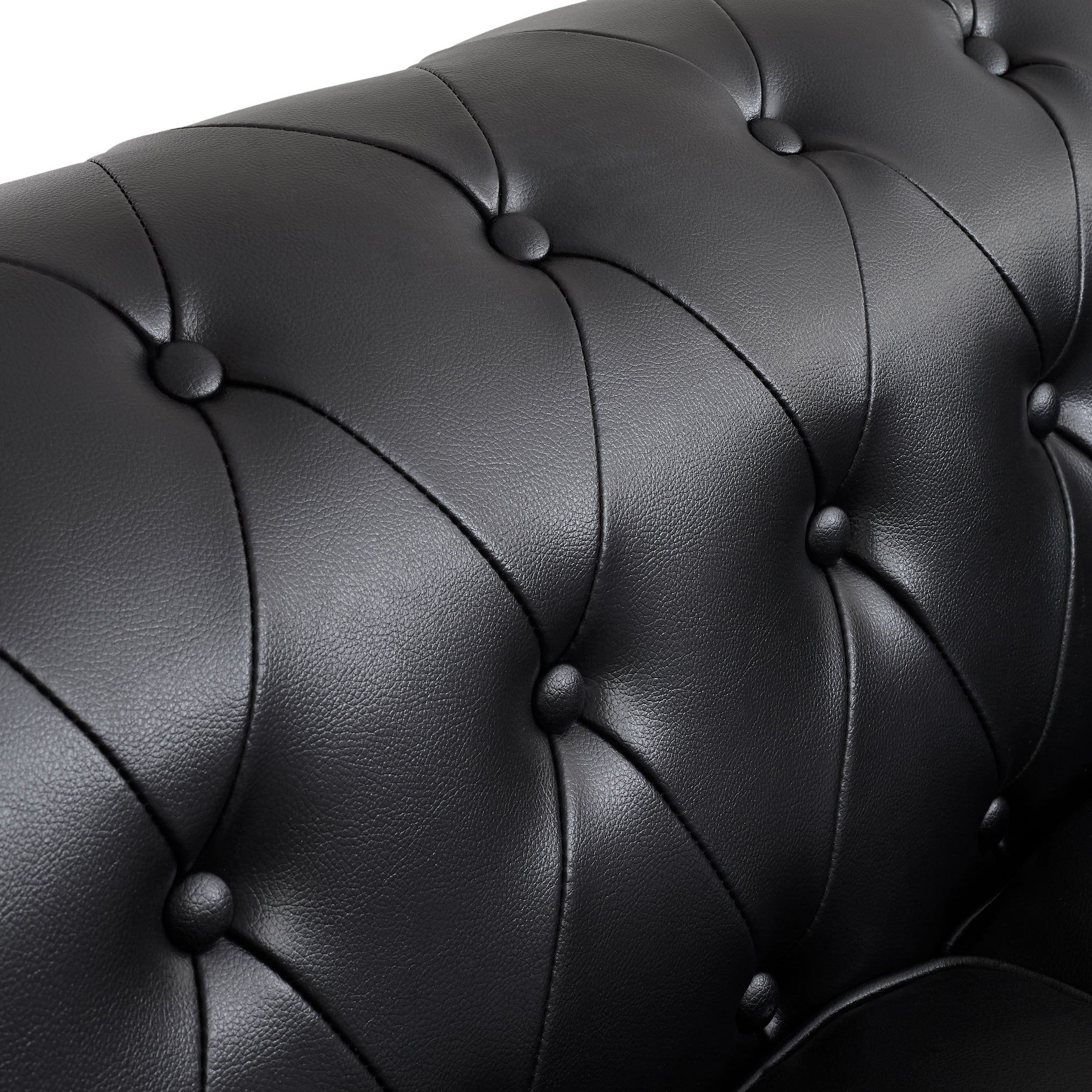 Faux Leather Chesterfield Sofa Suite - Black-Bargainia.com