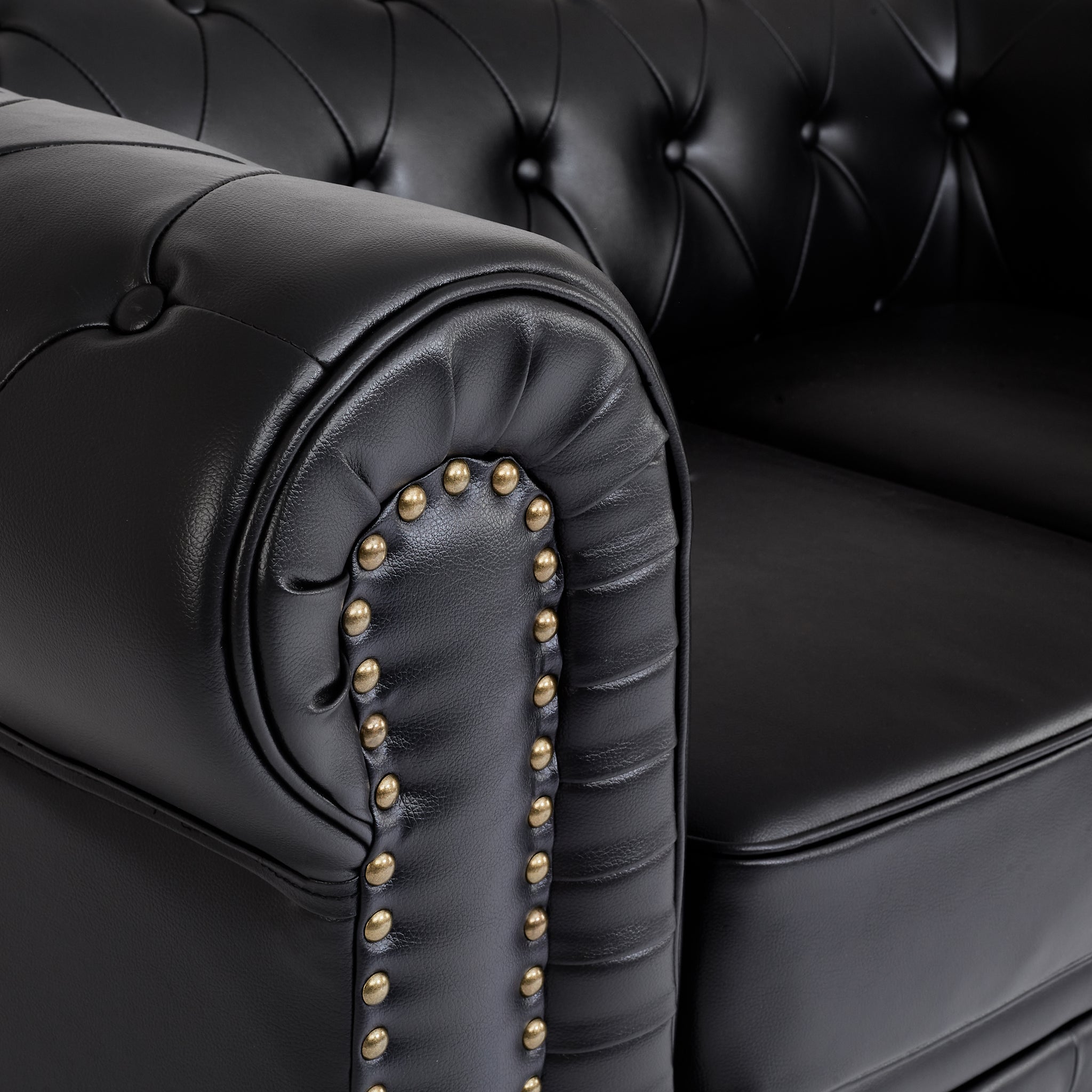 Faux Leather Chesterfield Sofa Suite - Black-Bargainia.com