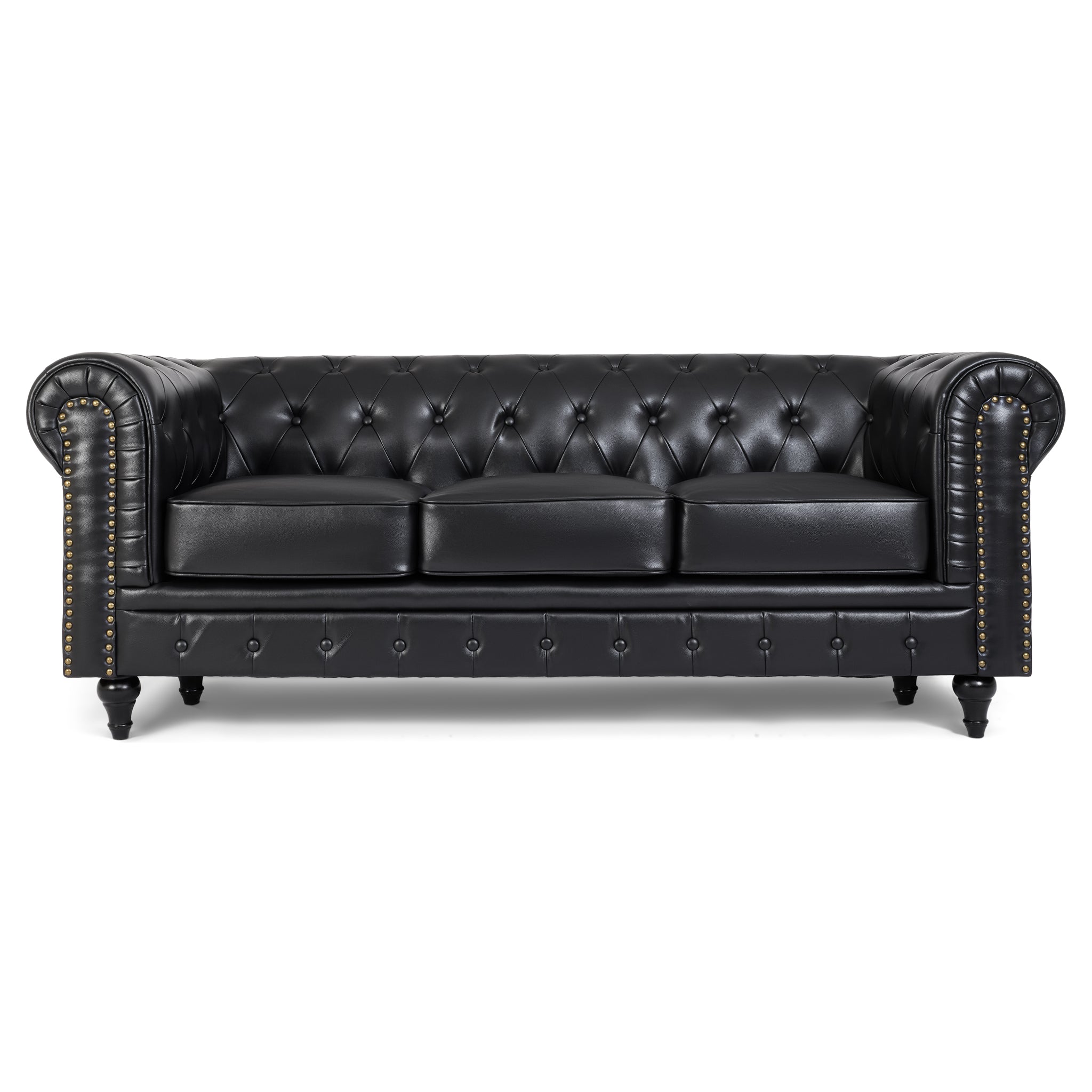 Faux Leather Chesterfield Sofa Suite - Black-Bargainia.com