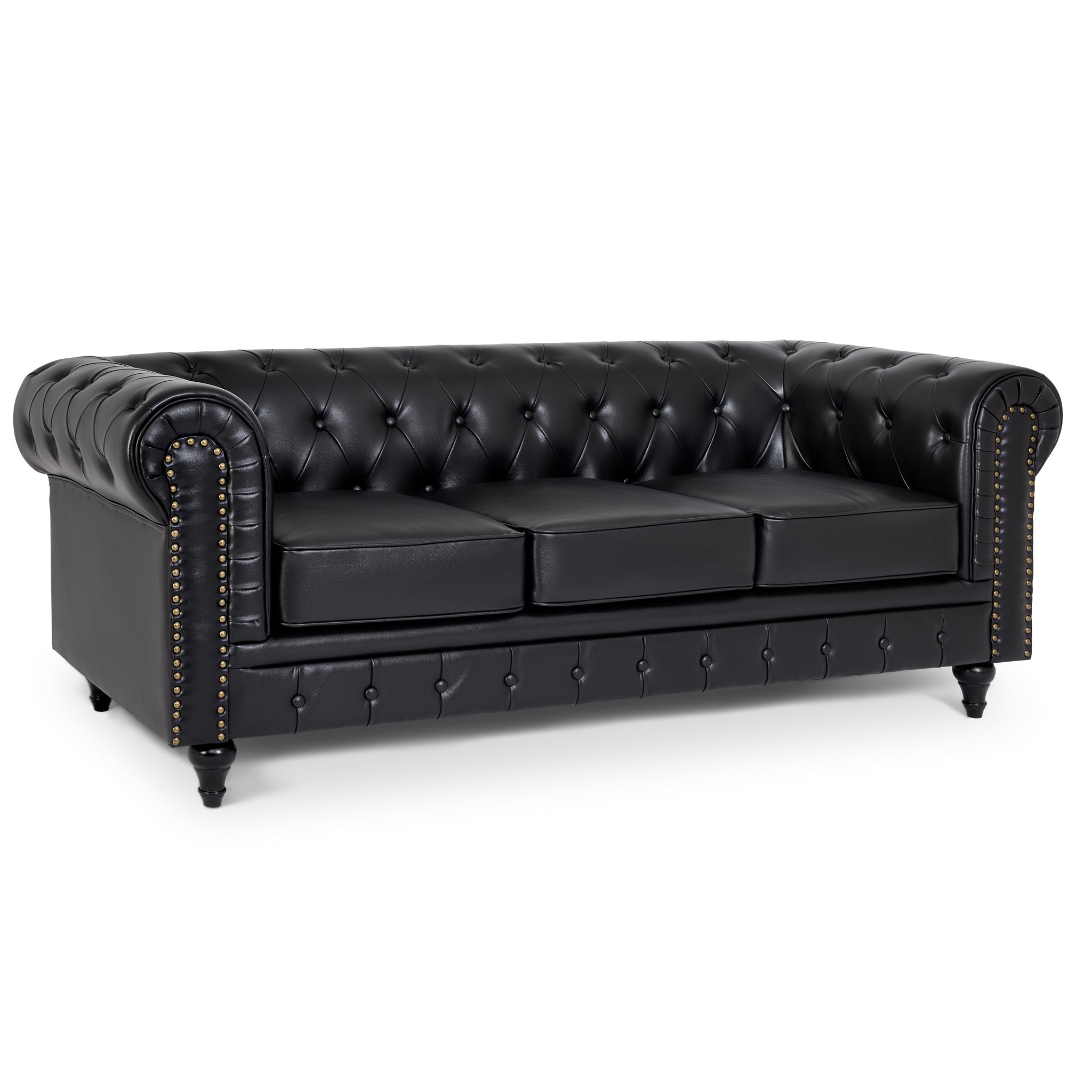 Faux Leather Chesterfield Sofa Suite - Black-Bargainia.com