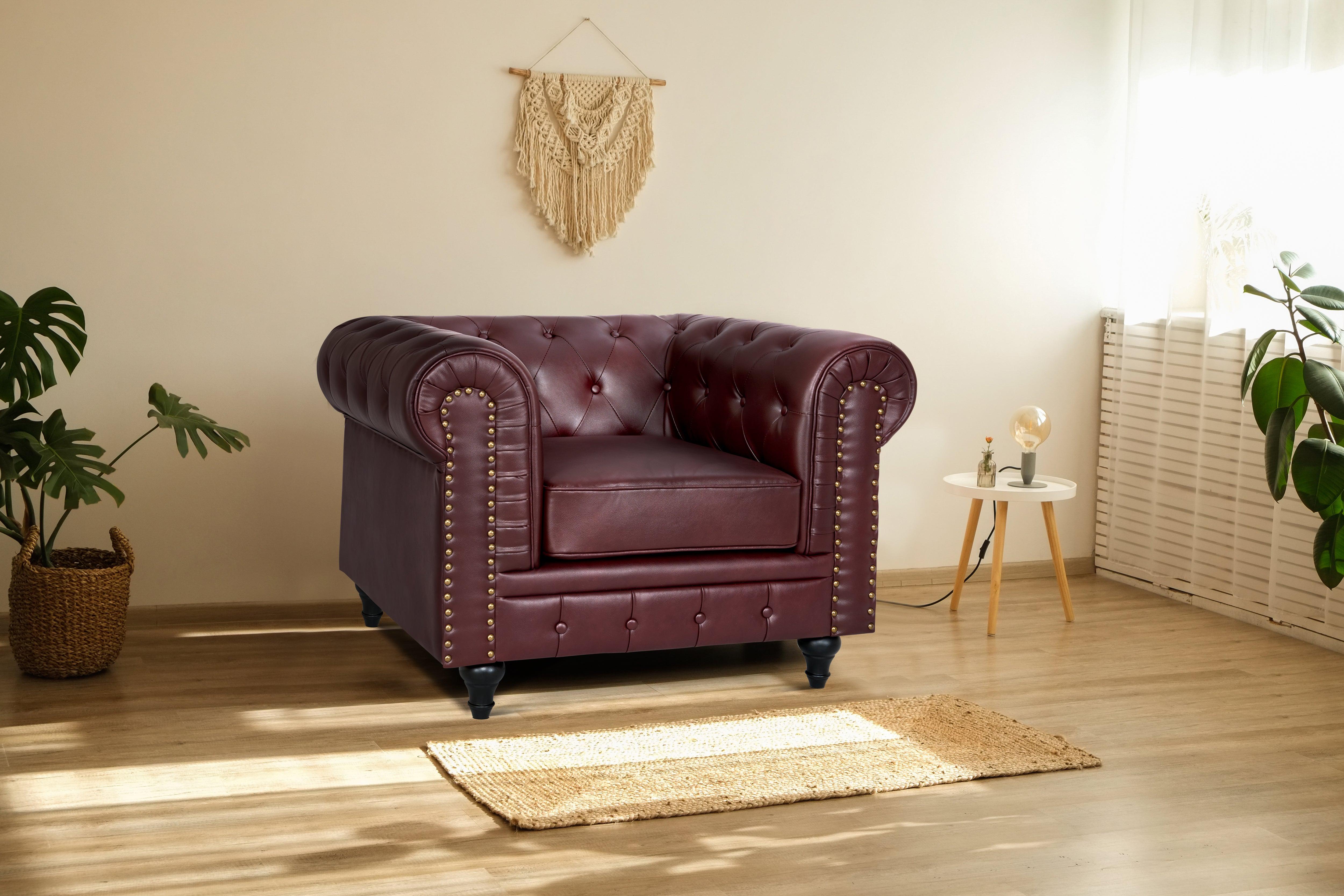 Faux Leather Chesterfield Sofa Suite - Brown-5056536103659-Bargainia.com