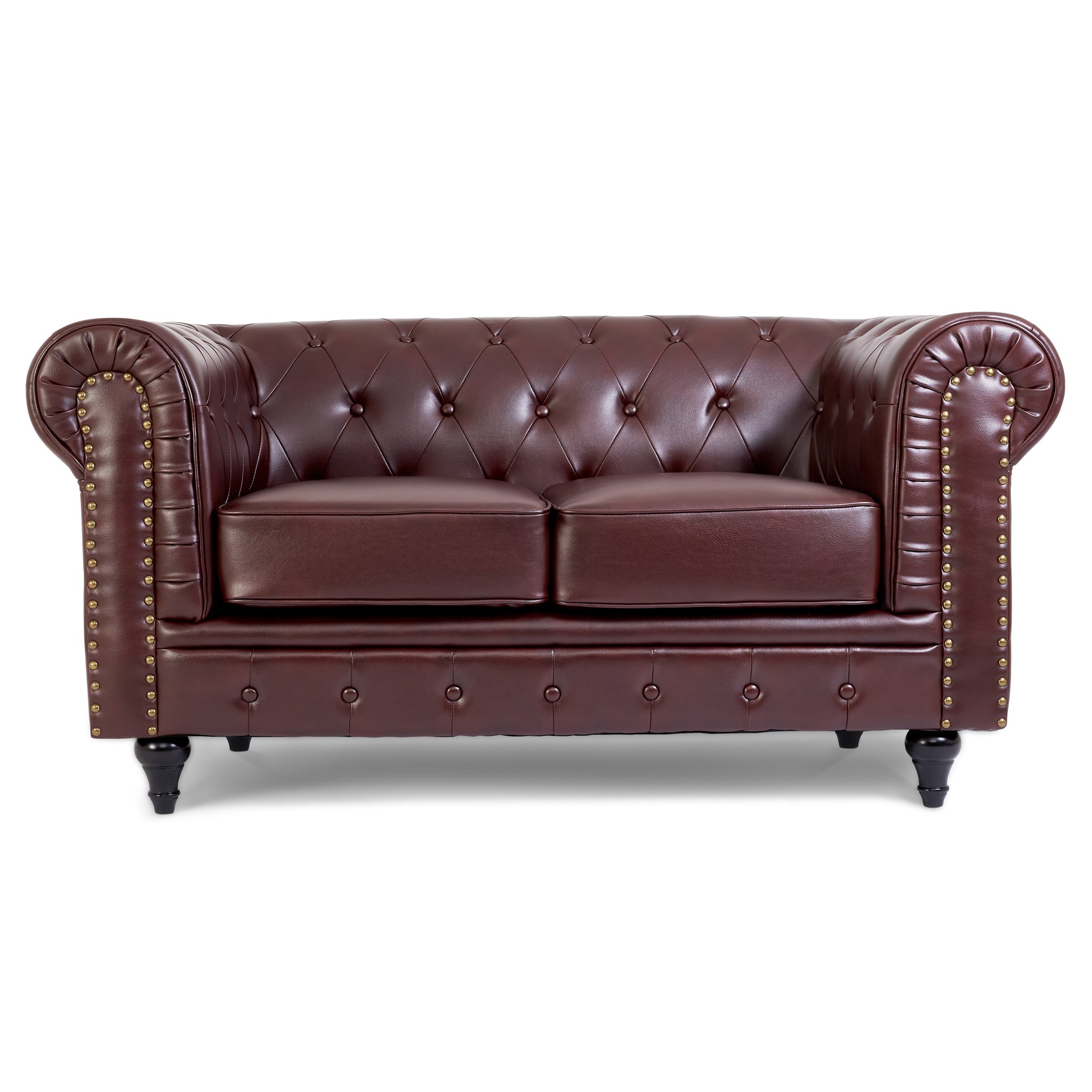 Faux Leather Chesterfield Sofa Suite - Brown-Bargainia.com