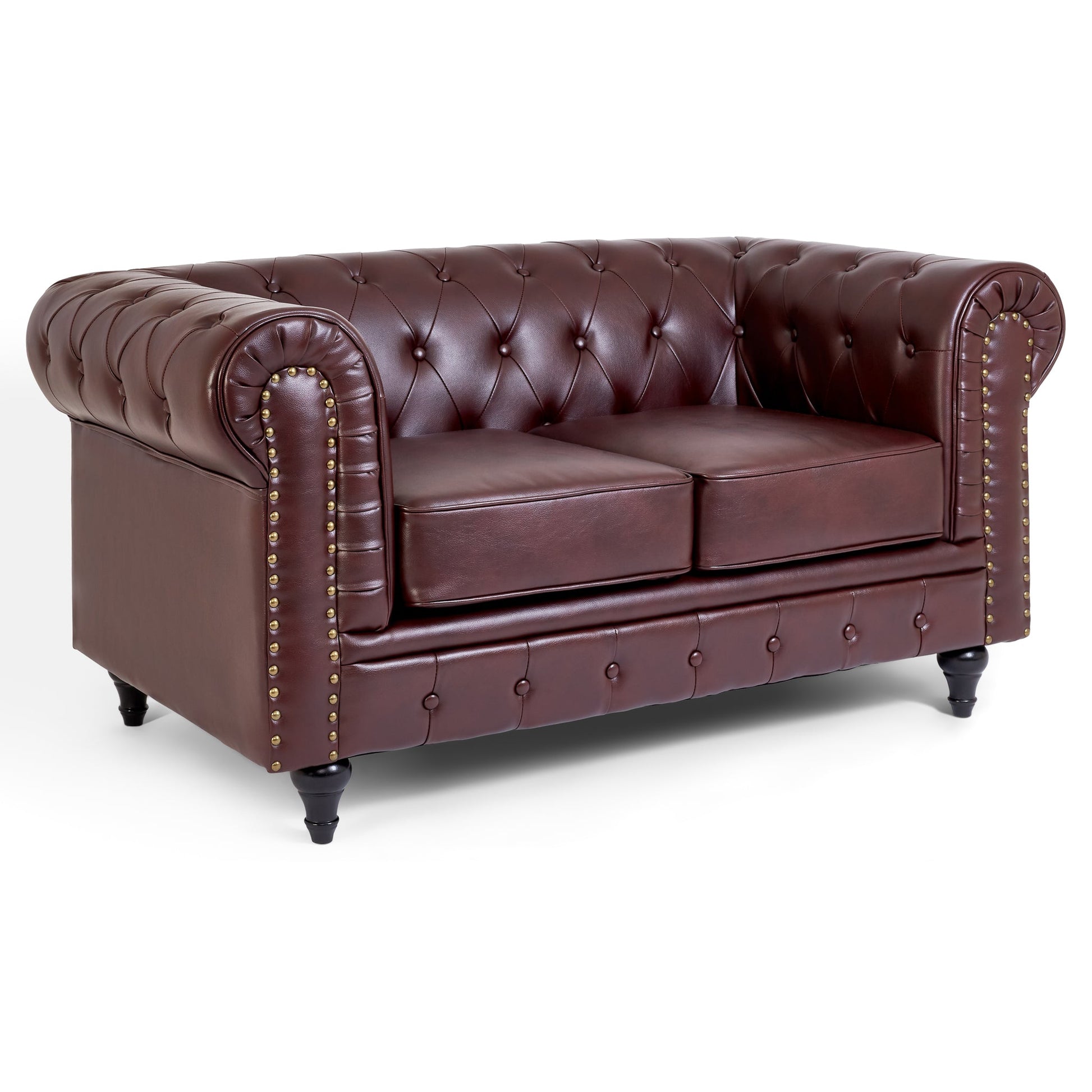 Faux Leather Chesterfield Sofa Suite - Brown-Bargainia.com