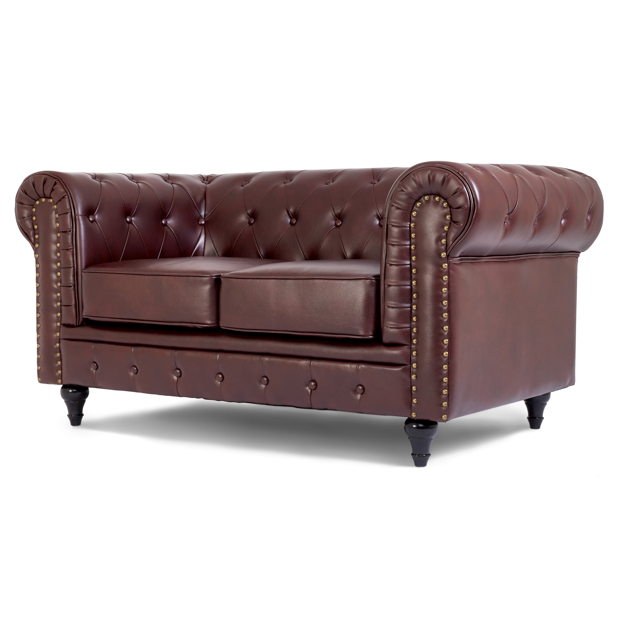 Faux Leather Chesterfield Sofa Suite - Brown-Bargainia.com