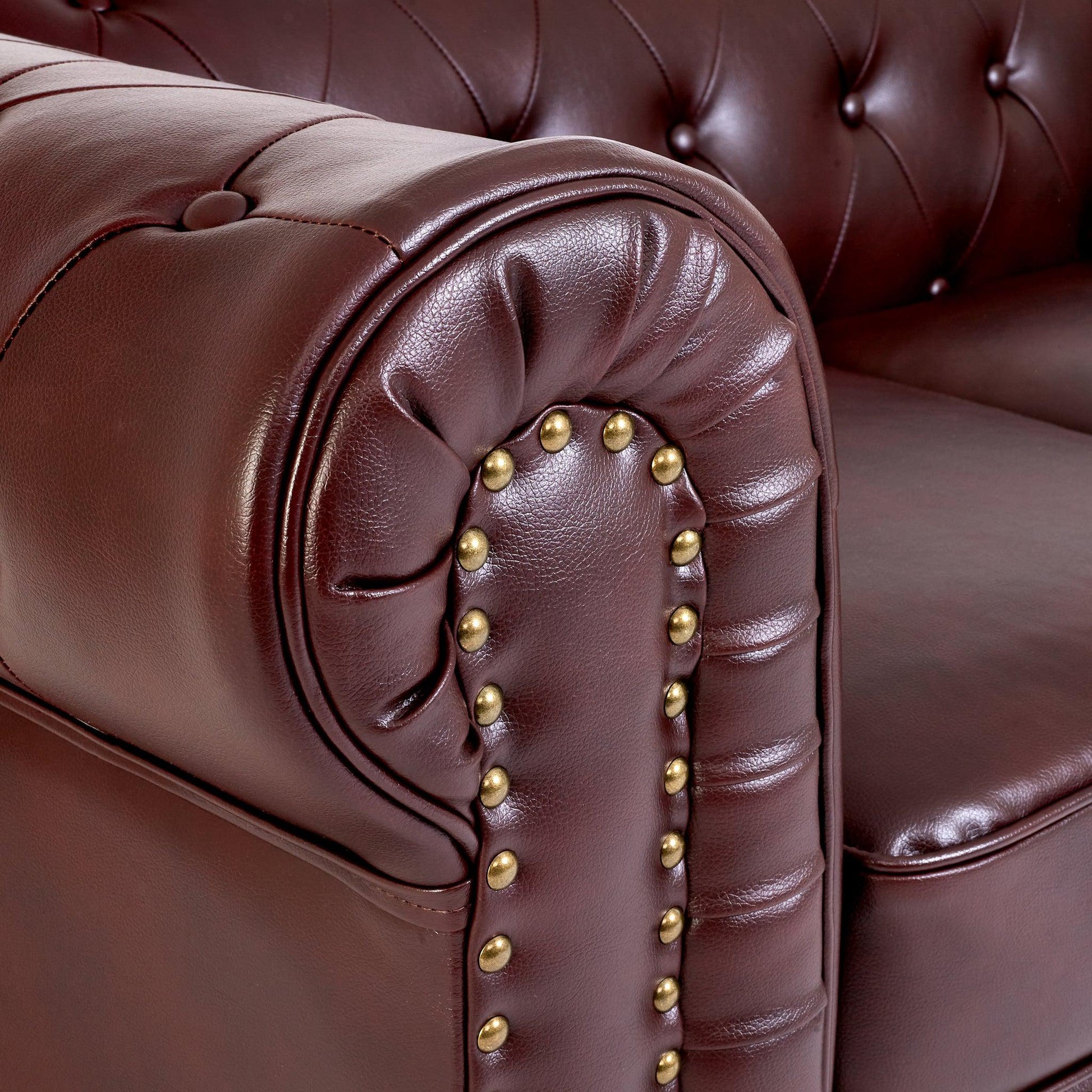 Faux Leather Chesterfield Sofa Suite - Brown-Bargainia.com