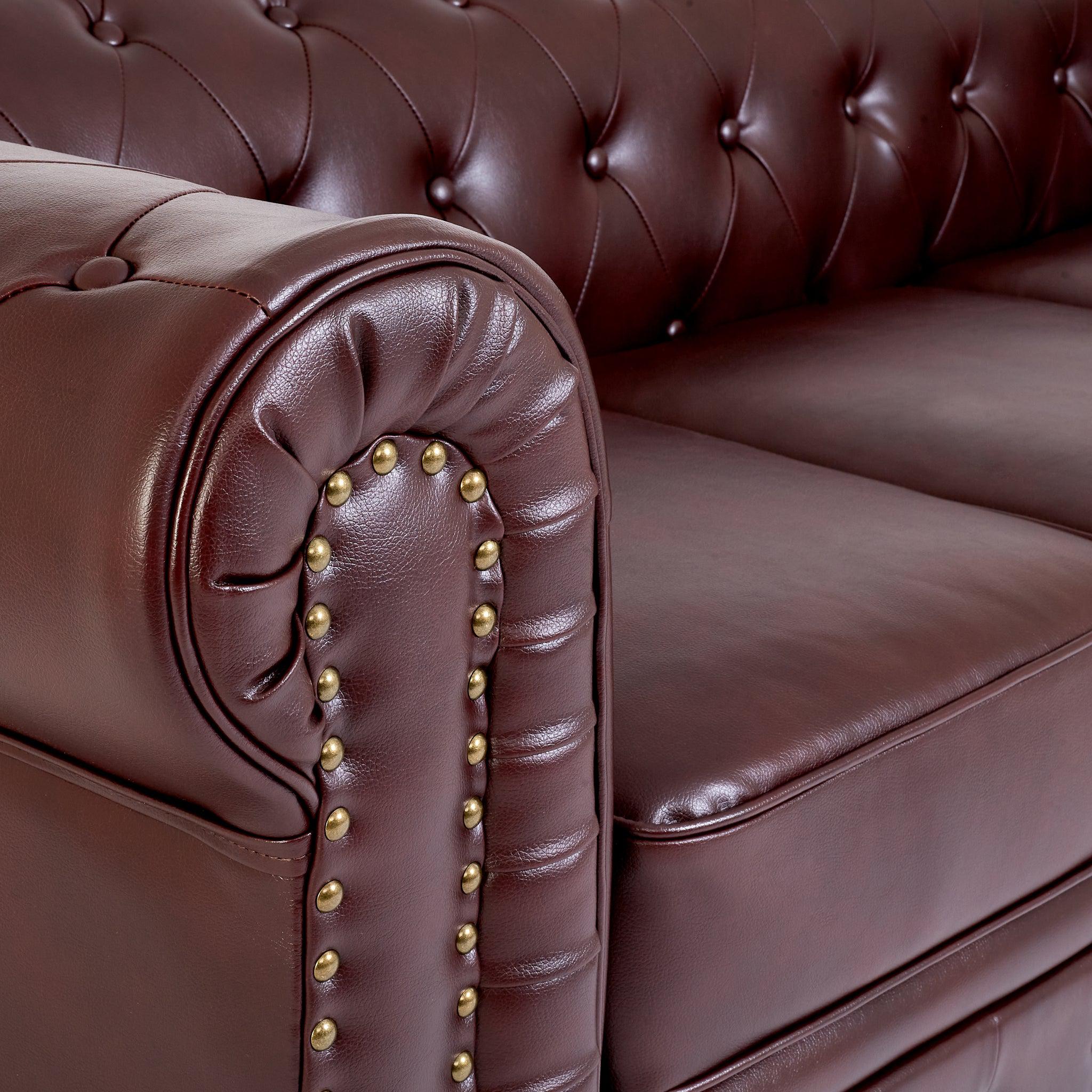 Faux Leather Chesterfield Sofa Suite - Brown-Bargainia.com