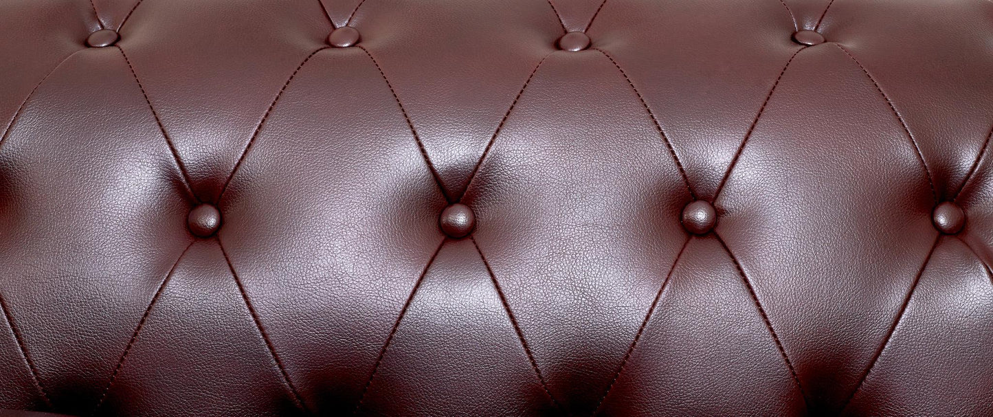 Faux Leather Chesterfield Sofa Suite - Brown-Bargainia.com