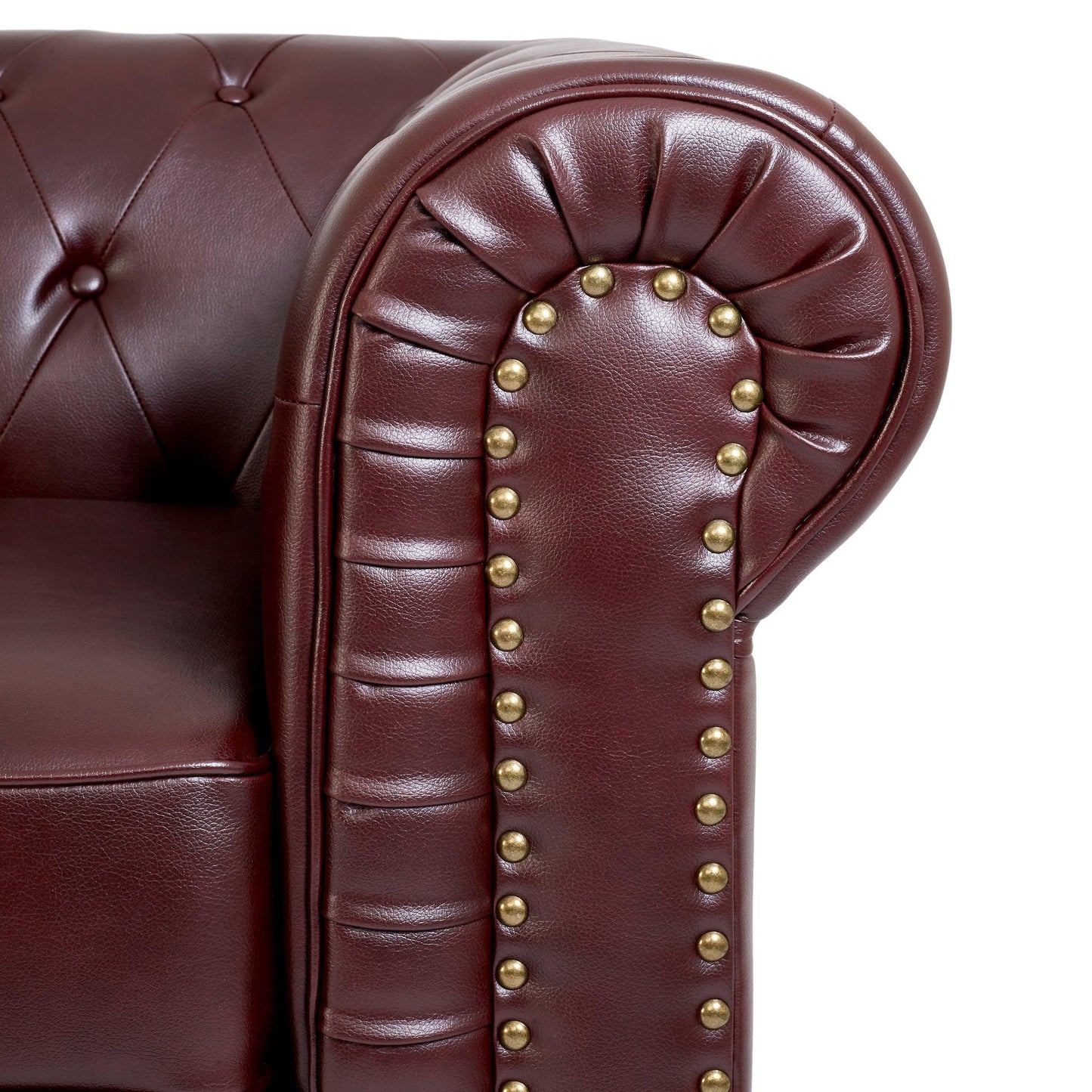 Faux Leather Chesterfield Sofa Suite - Brown-Bargainia.com