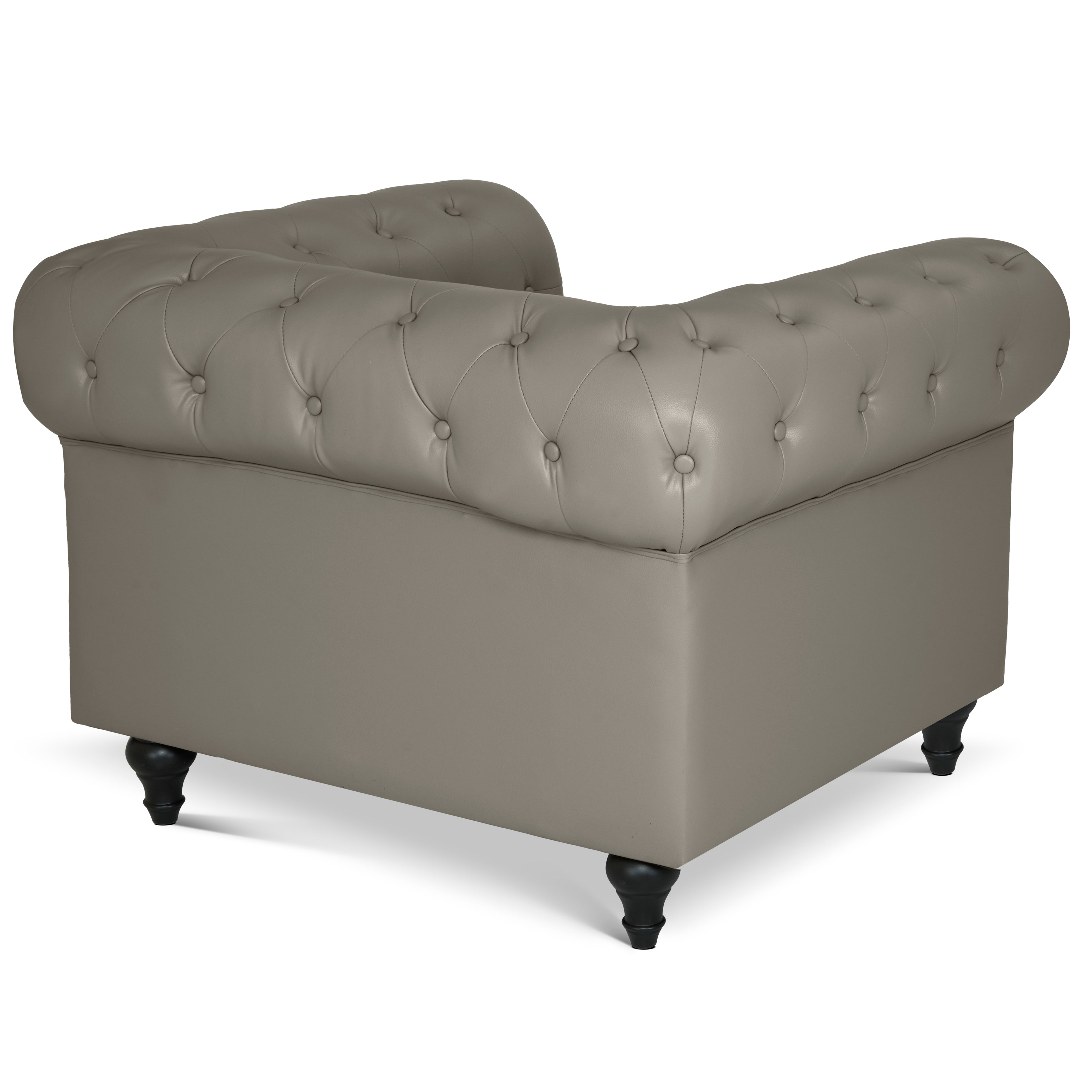 Faux Leather Chesterfield Sofa Suite - Grey-5056536103635-Bargainia.com