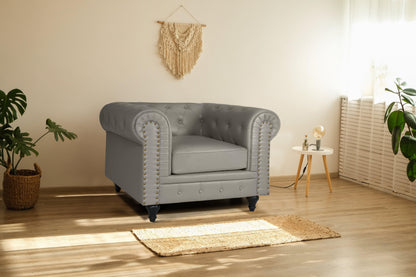 Faux Leather Chesterfield Sofa Suite - Grey-5056536103635-Bargainia.com