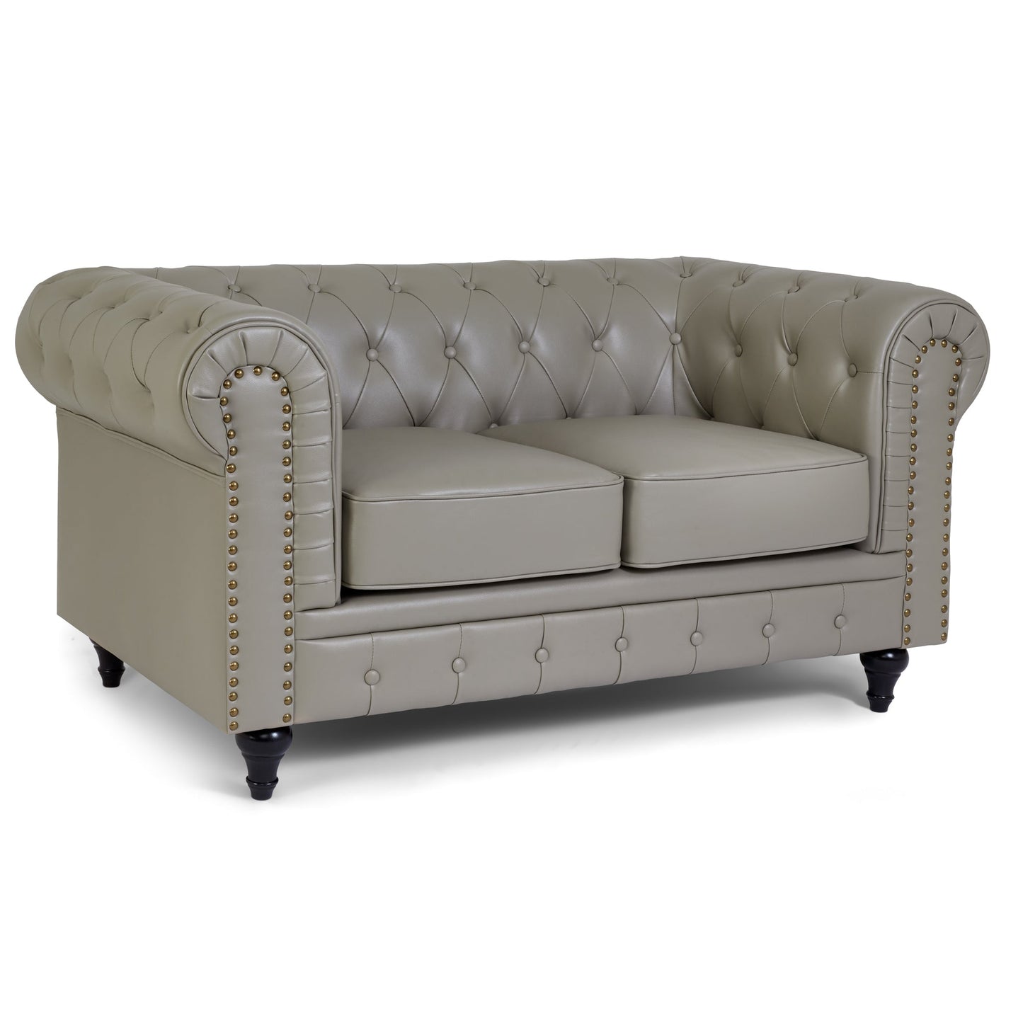 Faux Leather Chesterfield Sofa Suite - Grey-Bargainia.com