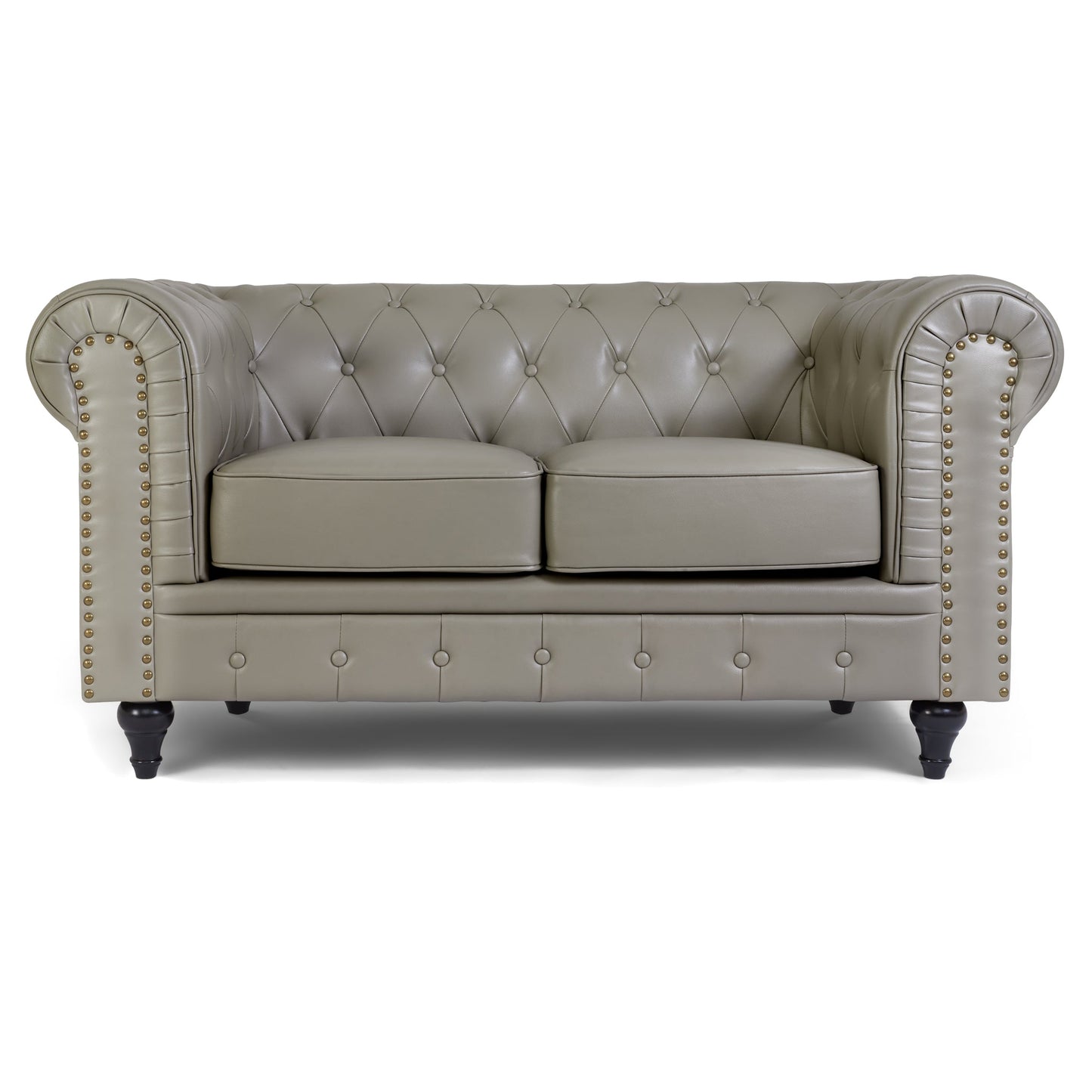 Faux Leather Chesterfield Sofa Suite - Grey-Bargainia.com