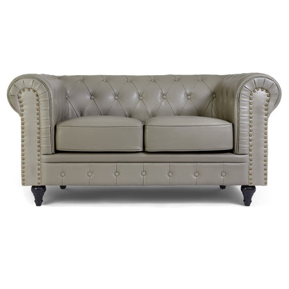 Faux Leather Chesterfield Sofa Suite - Grey-Bargainia.com