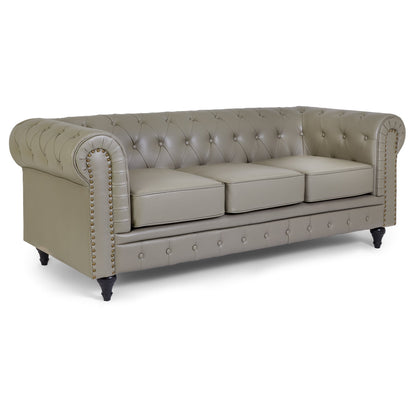 Faux Leather Chesterfield Sofa Suite - Grey-Bargainia.com