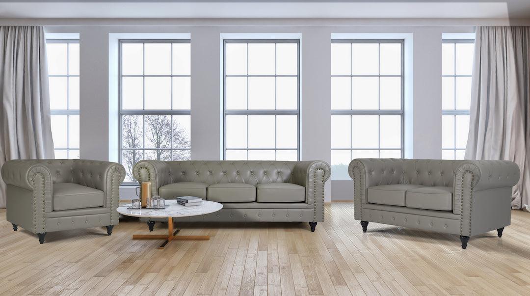 Faux Leather Chesterfield Sofa Suite - Grey-Bargainia.com